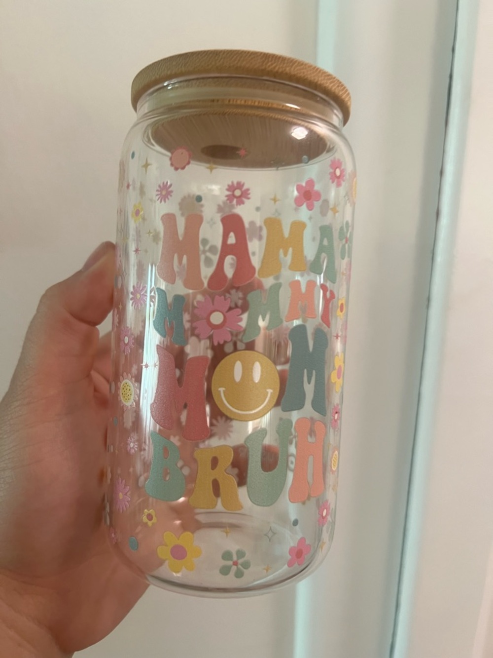 NEW "Mama..." Mother's DayFlower Glass Jar with Bamboo Lid